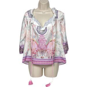 Order Plus Women's Boho Geometric Tasseled Blouse Large